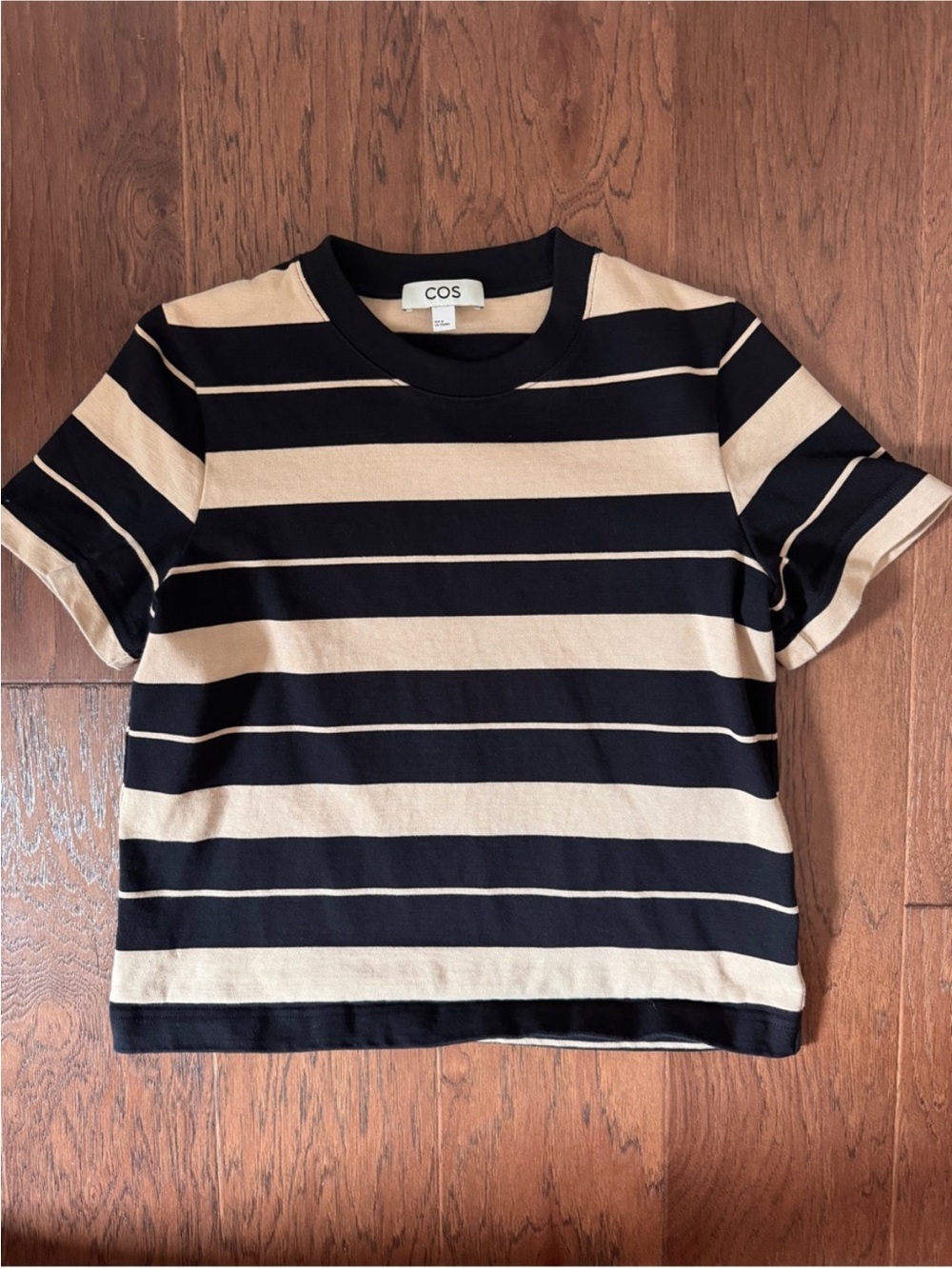 COS Striped Cotton T-Shirt - Black & Beige - Picture 2 of 4